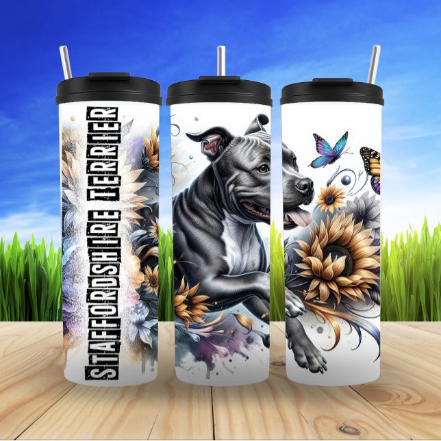 Staffordshire Terrier's Sunny Floral Strut Thermal Tumbler (Creator Uploaded)