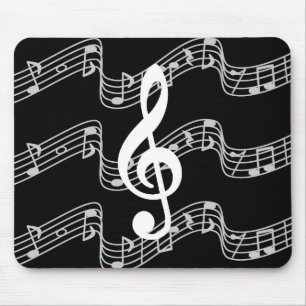Staffs and Treble Clef on Black Mouse Mat