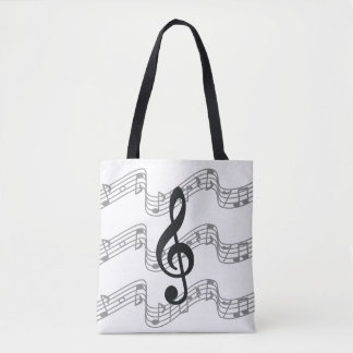 Staffs and Treble Clef on Black Tote Bag