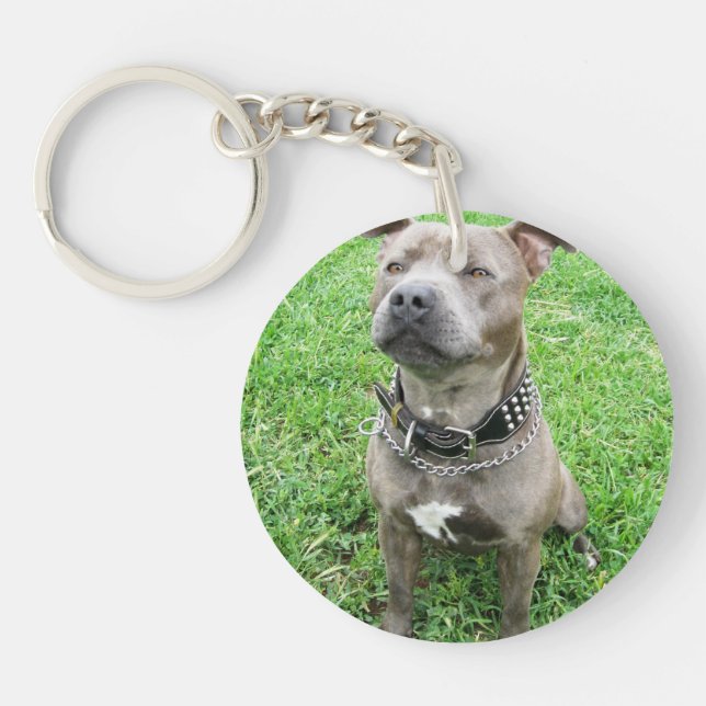 Staffy At Attention, Key Ring (Front)