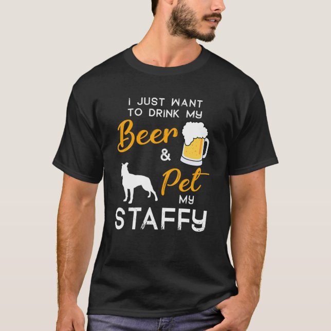Staffy Dog Beer Lover Owner Christmas Birthday Gif T-Shirt (Front)