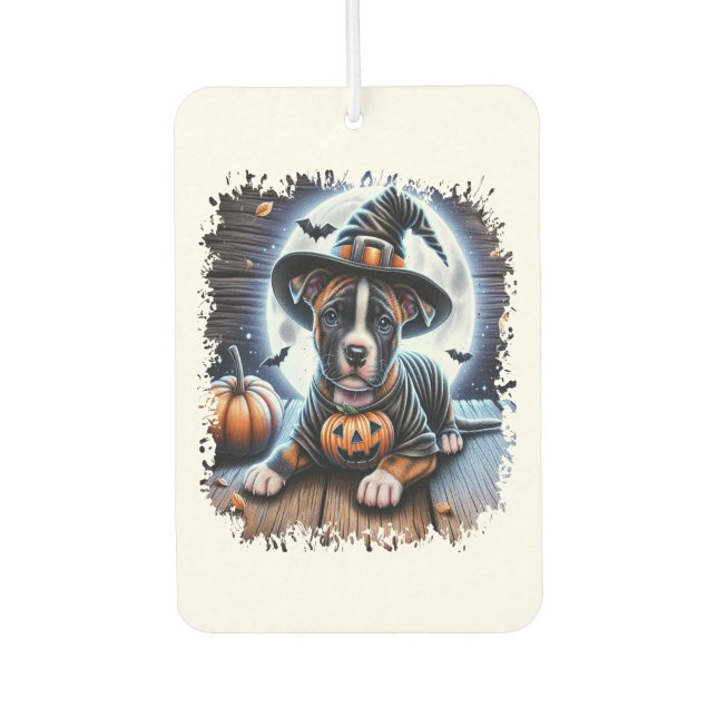 Staffy Dog Halloween Square Car Air Freshener (Front)