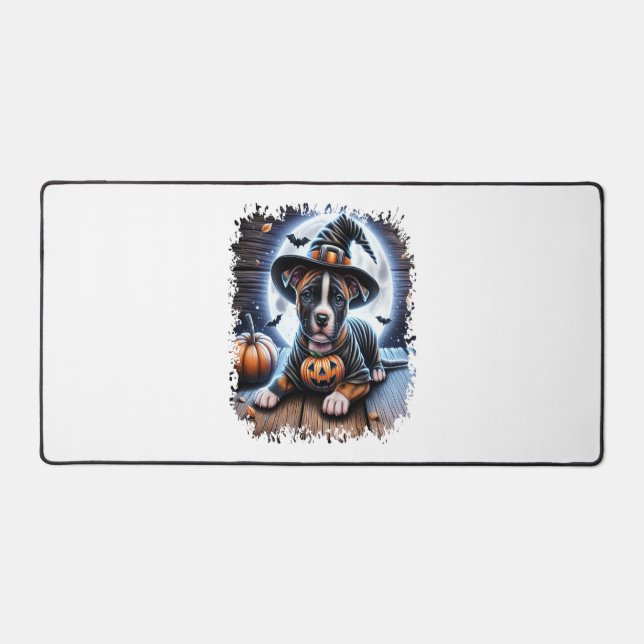 Staffy Dog Halloween Square Desk Mat (Front)