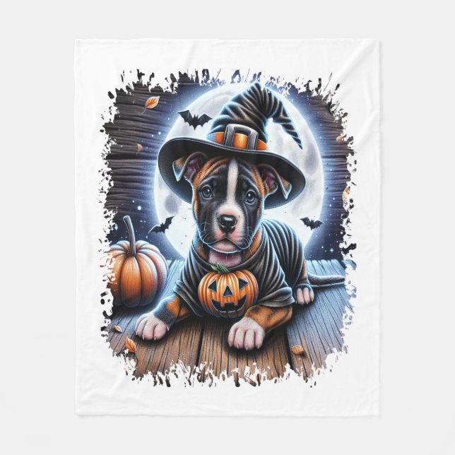 Staffy Dog Halloween Square Fleece Blanket (Front)