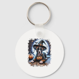 Staffy Dog Halloween Square Key Ring
