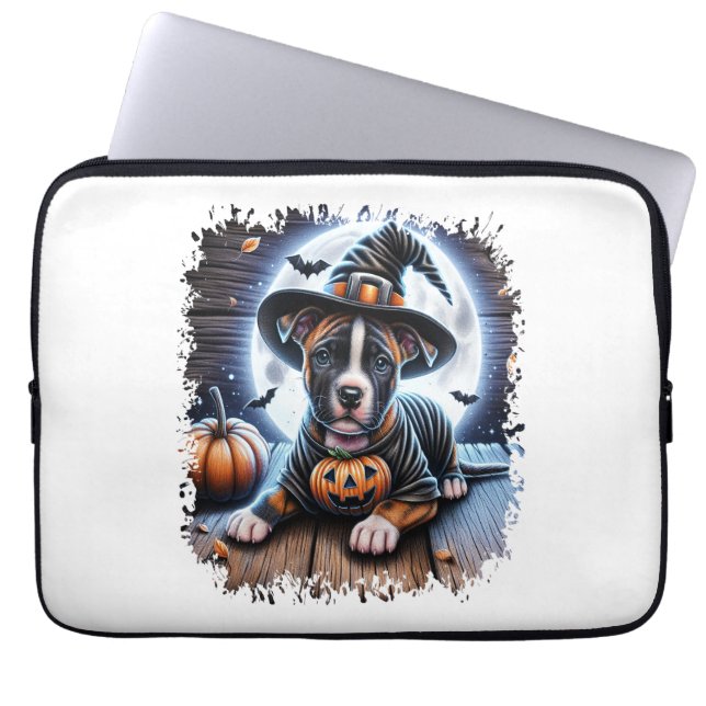Staffy Dog Halloween Square Laptop Sleeve (Front)