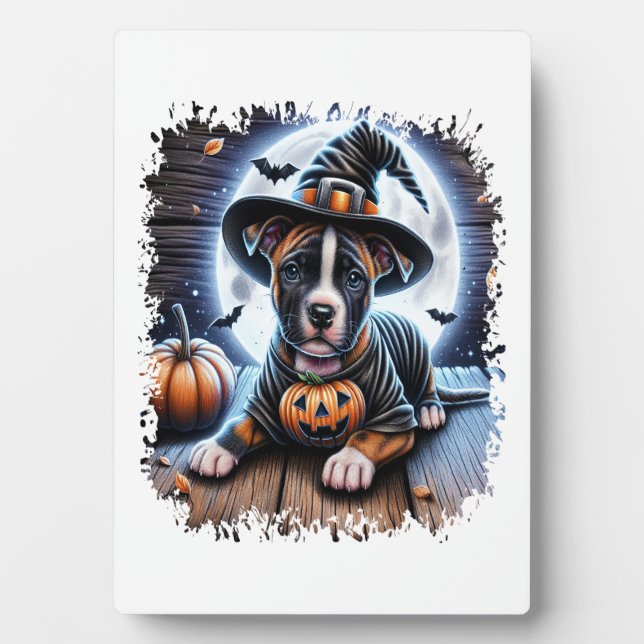 Staffy Dog Halloween Square Plaque (Front)
