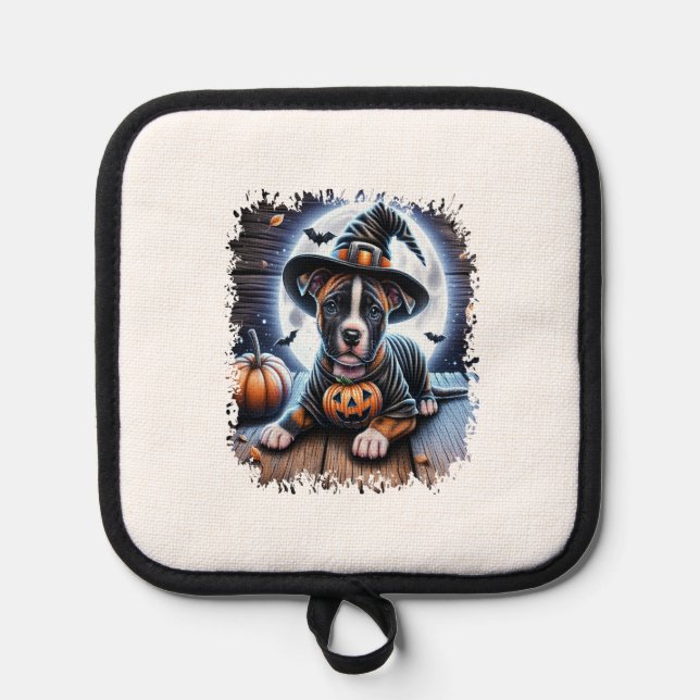 Staffy Dog Halloween Square Pot Holder (Front)
