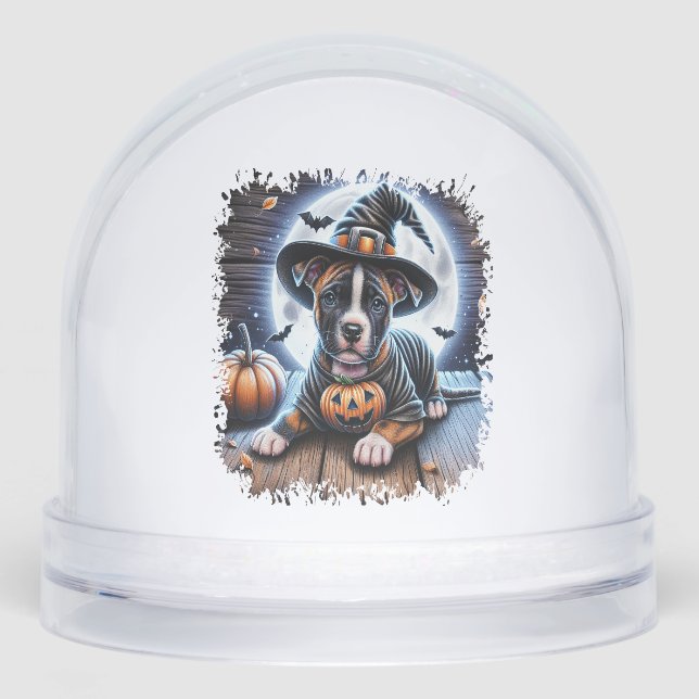 Staffy Dog Halloween Square Snowglobe (Front)