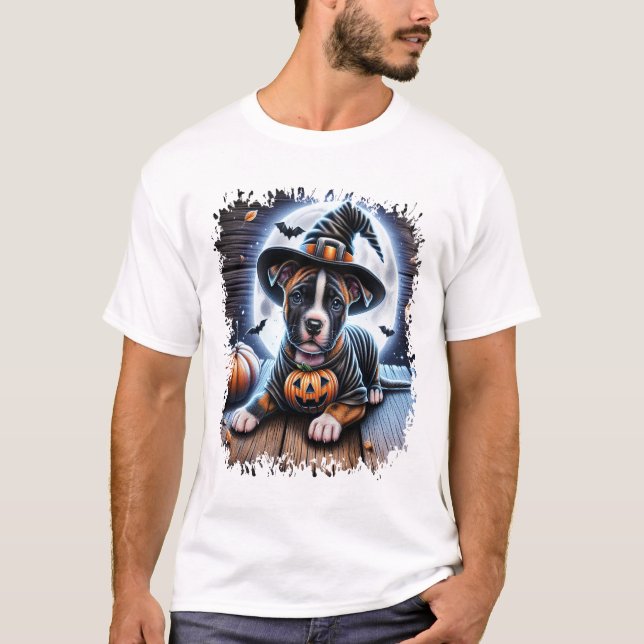 Staffy Dog Halloween Square T-Shirt (Front)