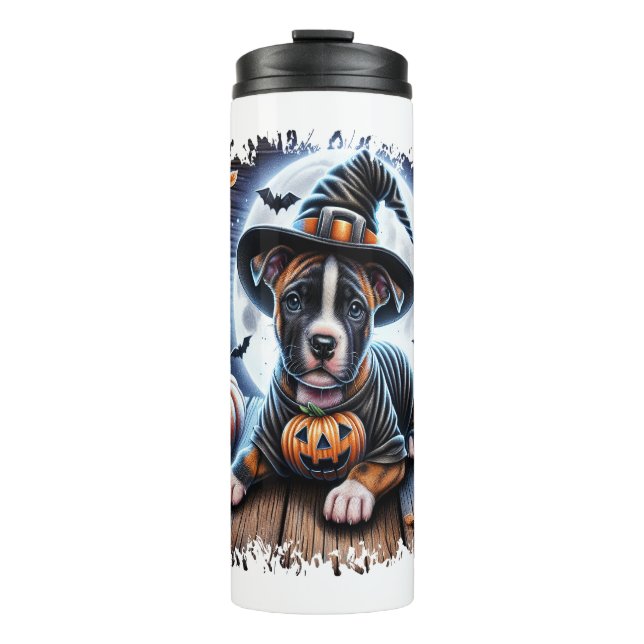 Staffy Dog Halloween Square Thermal Tumbler (Front)
