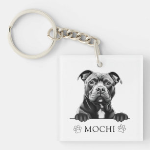 Staffy Dog Hand Drawing Personalised Key Ring