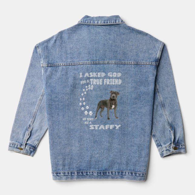 Staffy Dog Mum Stafford Dad Staffordshire Bull Ter Denim Jacket (Back)