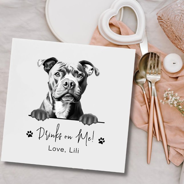 Staffy Dog Personalised Drinks On Me Napkin (Creator Uploaded)