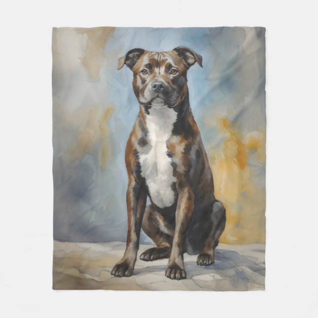 Staffy dog Portrait Fleece Blanket (Front)