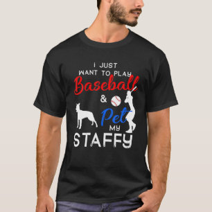 Staffy Funny Baseball Dog Owner Lover Xmas Gift T-Shirt