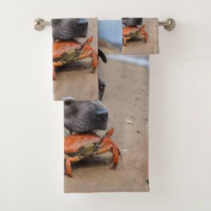 Staffy Is Friends With A Beach Crab, Bath Towel Set