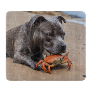 Staffy Is Friends With A Beach Crab, Cutting Board