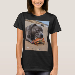 Staffy Is Friends With A Beach Crab,  T-Shirt