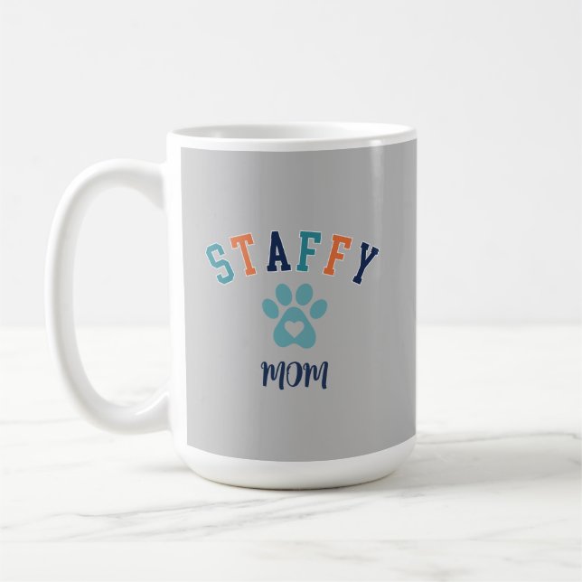 Staffy Mum Pawprint Heart Custom Text Retro Coffee Mug (Left)