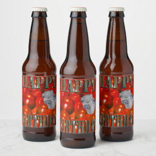 Staffy Puppy Happy Birthday Design, Beer Bottle Label