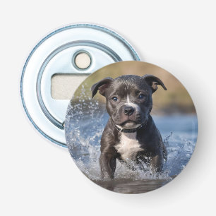 Staffy Puppy Splashing In The Sea, Bottle Opener