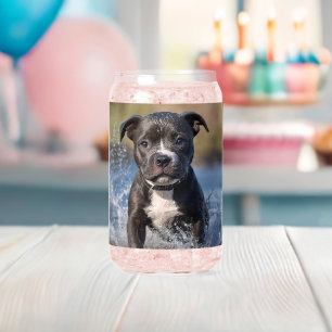 Staffy Puppy Splashing In The Sea,  Can Glass