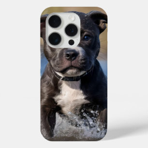 Staffy Puppy Splashing In The Sea, iPhone 15 Pro Case