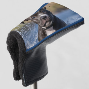 Staffy Puppy Splashing In The Sea, Golf Head Cover