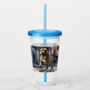 Staffy Skateboarder, Acrylic Tumbler