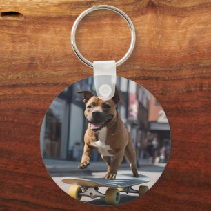 Staffy Skateboarder, Key Ring