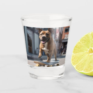 Staffy Skateboarder, Shot Glass