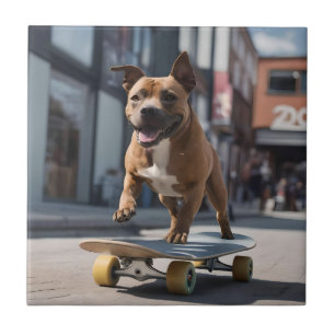 Staffy Skateboarder,  Tile