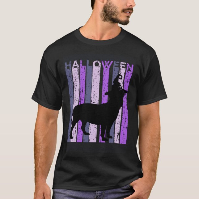 Staffy Witch Hat Halloween Spooky Creepy Purple Bu T-Shirt (Front)