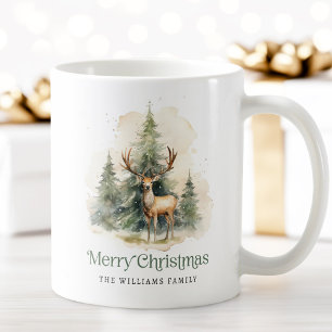 Stag and Christmas trees Merry Christmas name Coffee Mug