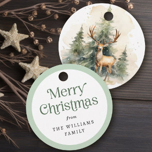 Stag and Christmas trees watercolor Favour Tags