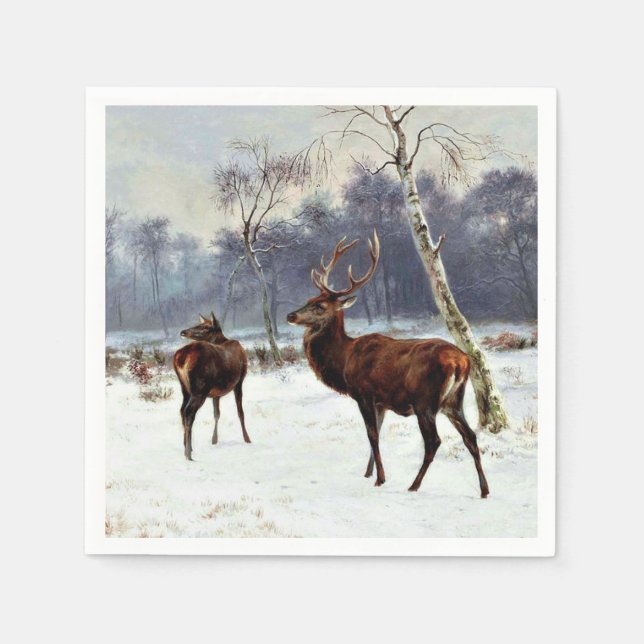 Stag and Doe in a Snowy Landscape Napkin (Front)