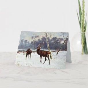 Stag and Doe in Snowy Landscape (by Rosa Bonheur) Card