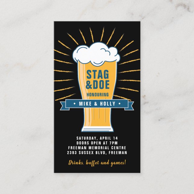 Stag and Doe Photo Tickets - Beer Glass on Black (Front)