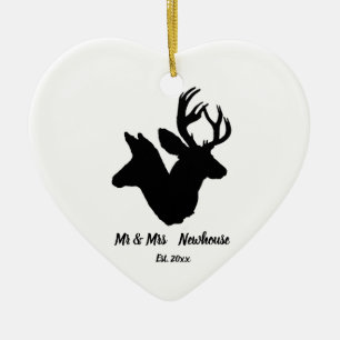 Stag and Doe Silhouette, Add name and date Ceramic Tree Decoration