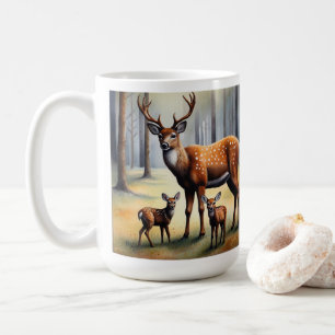 Stag And Fawns In Forest Wild Animals Coffee Mug