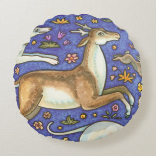 STAG AND HOUNDS Round Cotton THROW PILLOW