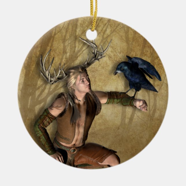 Stag and Raven Personalised Round Ornament (Front)