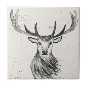 Stag animal vintage black and white Wildlife Tile
