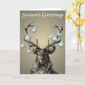 Stag, Antlers, Reindeer, Baubles, Gothic Christmas Card