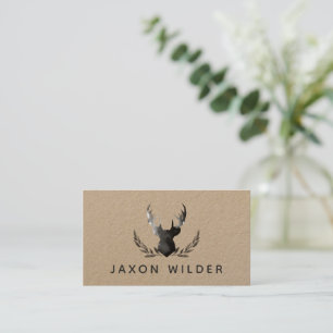 Stag Antlers Smoke Watercolor Minimal Rustic Kraft Business Card