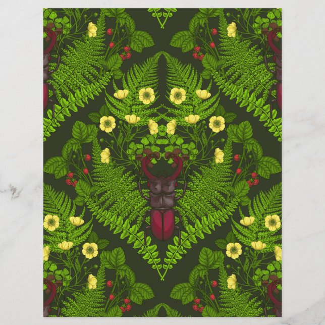 Stag beetle and ferns, green leaves (Front)