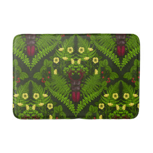 Stag beetle and ferns, green leaves bath mat
