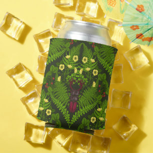 Stag beetle and ferns, green leaves can cooler