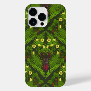 Stag beetle and ferns, green leaves iPhone 14 pro max case